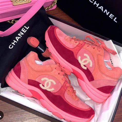 pink and red chanel sneakers|Chanel sneakers pink laces.